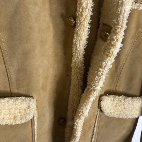 Vintage 70s Rancher Coat Mens Size medium Brown Faux Suede Shearling Ranch - Picture 4 of 8